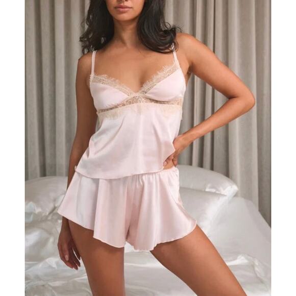 Kat the Label Sleep Set Satin Lace Cami & Shorts Size M Blush Pink - Picture 7 of 7